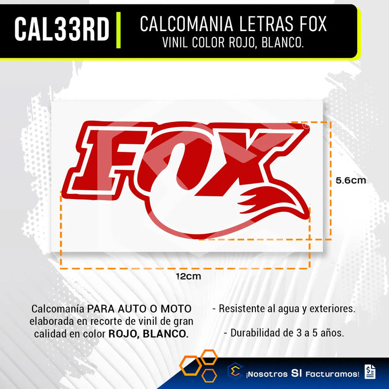 Calcomanía Fox Zorro Rojo Letras Sticker Vinil Auto 12cm