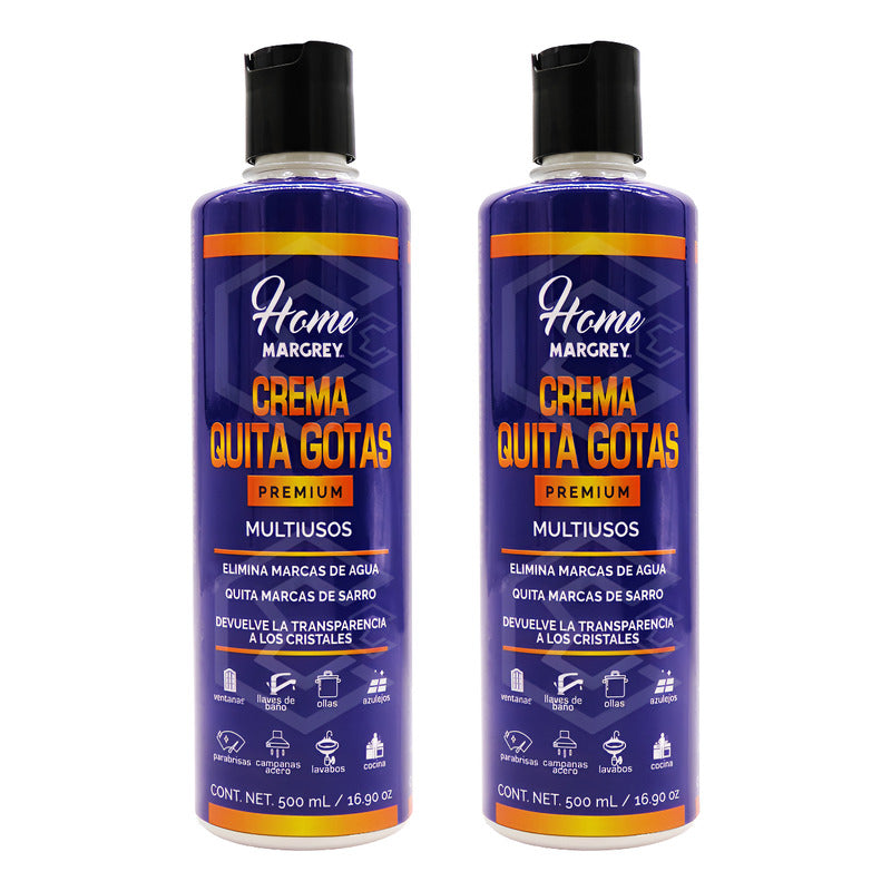 2 Crema Quita Gotas Vidrios Casa Hogar Premium 500ml Margrey Beige