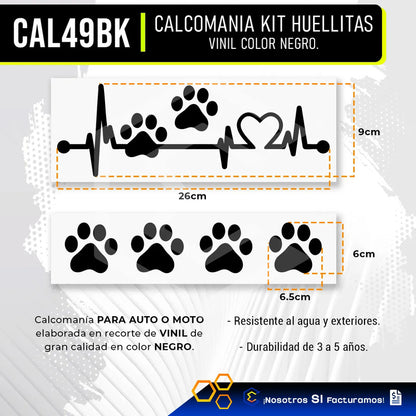 Kit Calcomanía Frecuencia Huellitas Negro Sticker Vinil 26cm