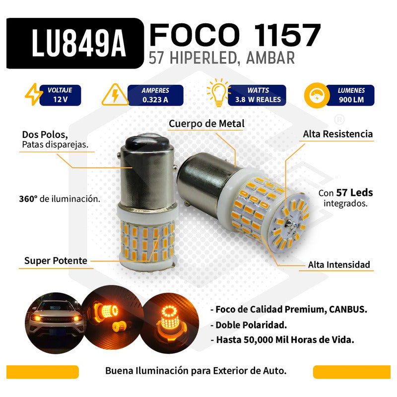 Par De Focos 1157 1034 2 Polos Canbus 57 Hiperled Fijo 12v
