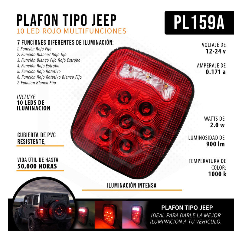 Plafón Calavera Tipo Jeep 10 Hiper Led Multifunción 12-24v