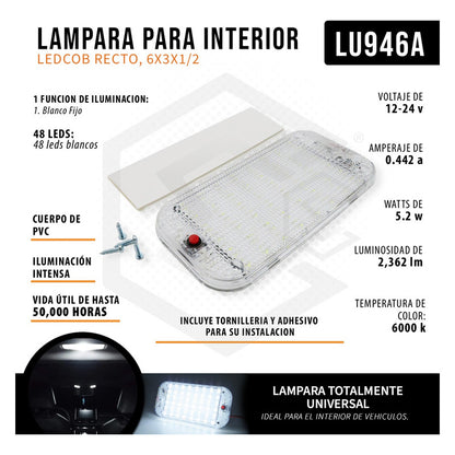 Lámpara Plafón Interior Universal Led Cob Auto Camión 12-24v