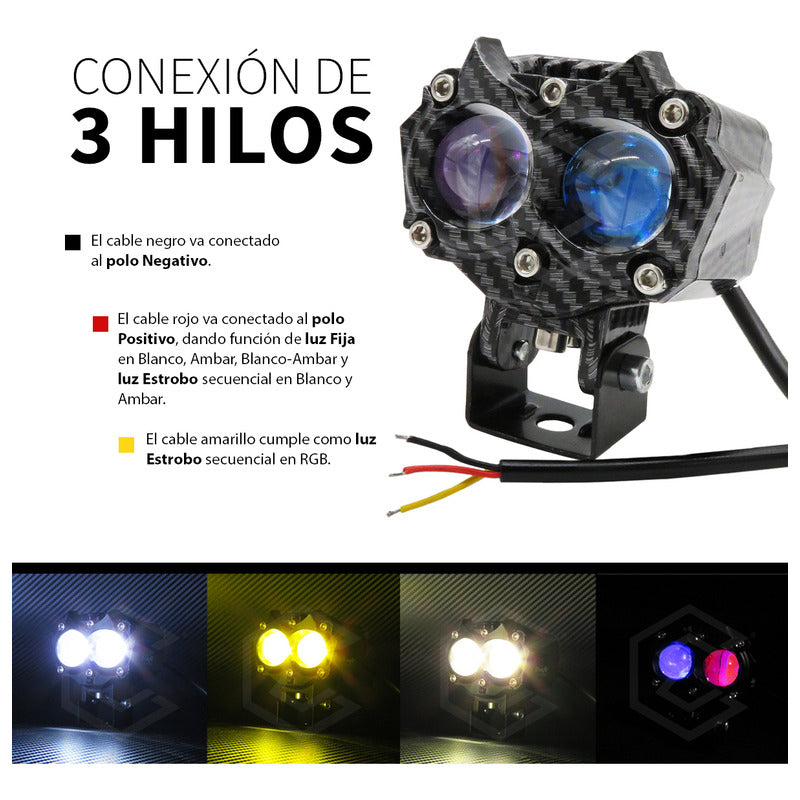 Par De Faros 8 Leds Bicolor Rgb 2 Lupas 5 Funciones 12-24v