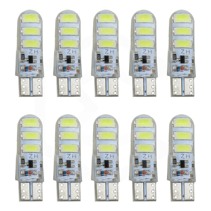 Kit 10 Focos Pellizco Gel T10 Fijo + Estrobo 6 Leds Canbus