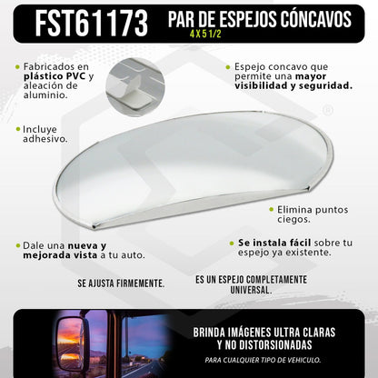 1 Espejo Recortado Concavo Universal Adherible 4x5 Pulgadas