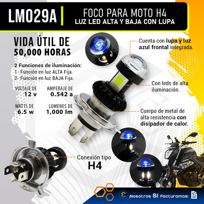 Foco Moto H4 30 Led Cob Alta Y Baja Lupa Luz Blanca 6.5w 12v