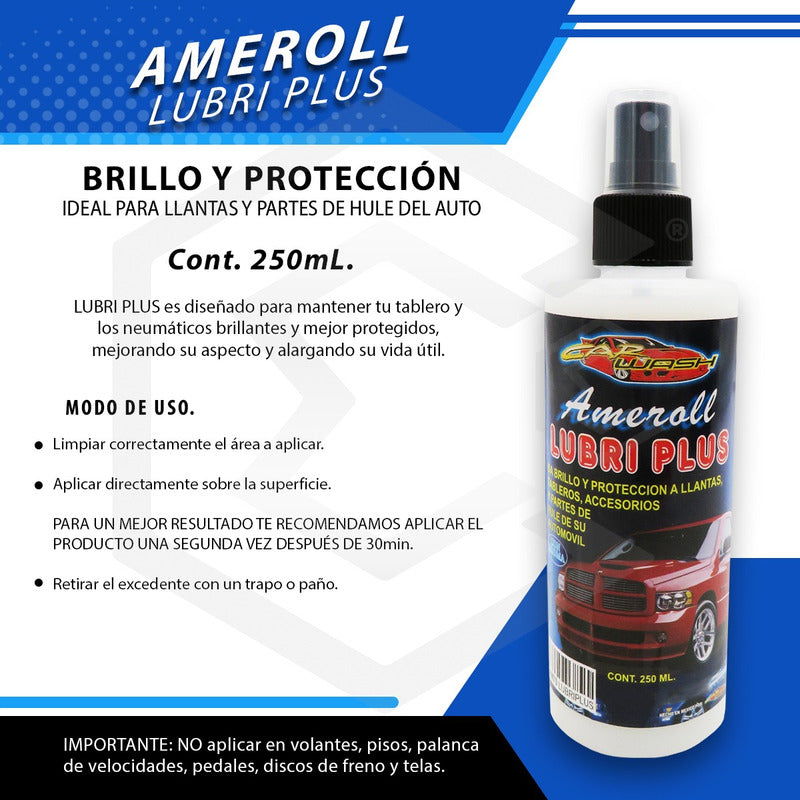2 Ameroll Abrillantador Protección Llanta Tablero Hule 250ml Blanco