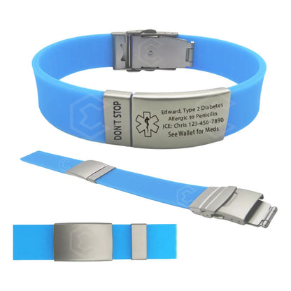 Kit 4 Pulsera Identificación Personalizada Emergencia Láser Azul