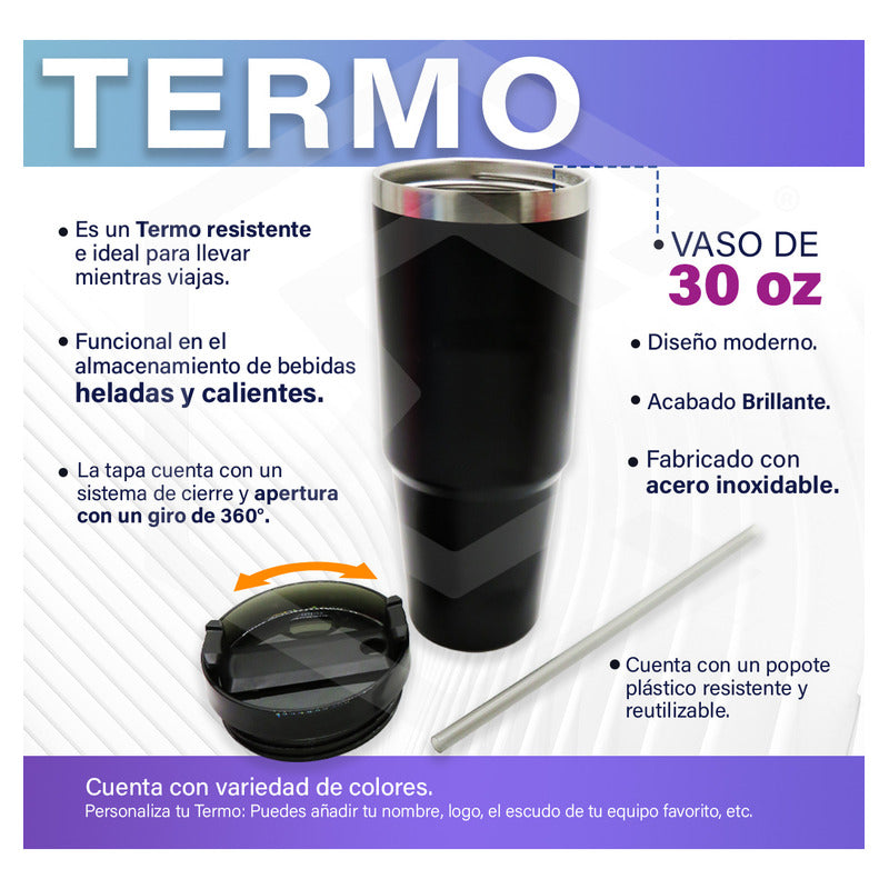 Termo Vaso Personalizado Nombre O Logo 30oz Láser Acero Inox
