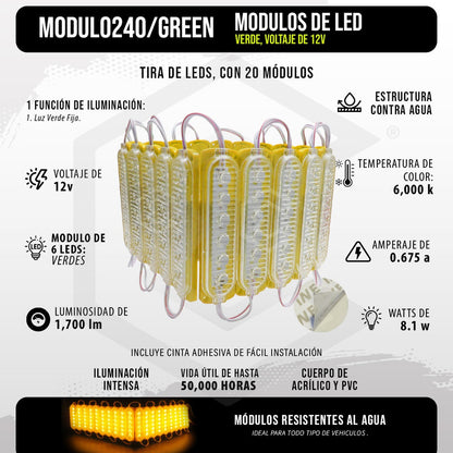 20 Módulos 6 Led Acrilico Alta Intensidad Color A Elegir 12v