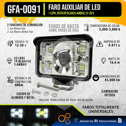 Par Faros 22 Leds Con Lupa Blanco-ámbar Fijo 45,000lm 12-30v