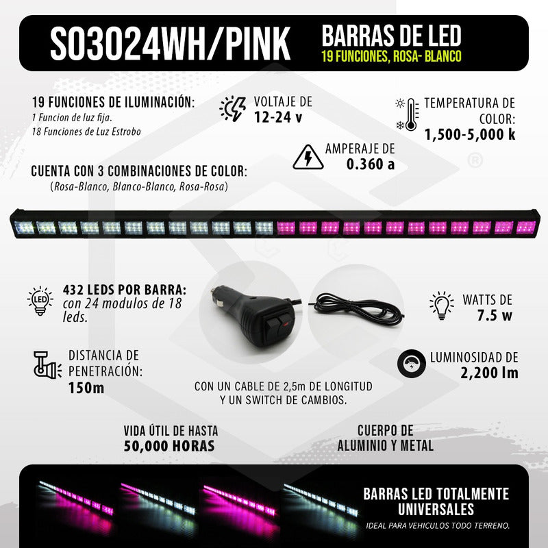 Barra 432 Led 19 Funciones 24 Módulos Bicolor Estrobo 12-24v