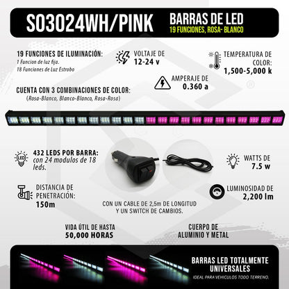 Barra 432 Led 19 Funciones 24 Módulos Bicolor Estrobo 12-24v