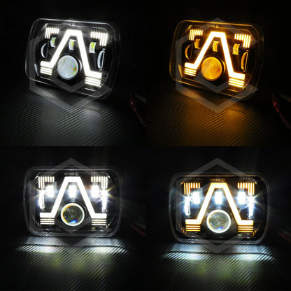 Par De Faros Unidad 5x7 Rectangular Bicolor 6 Lupas 12-24v Ambos Lados