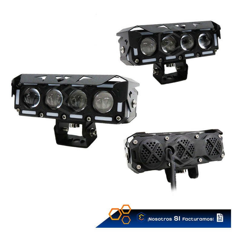 Par De Faros 28 Leds Bicolor 4 Lupas Con Ventilador 10-30v
