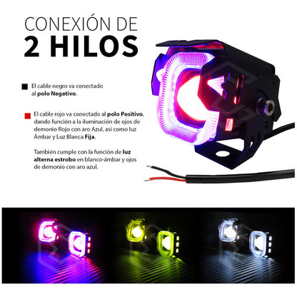 Par Faros 12 Led Lupa Bicolor Ojo Demonio 4 Funciones 10-30v