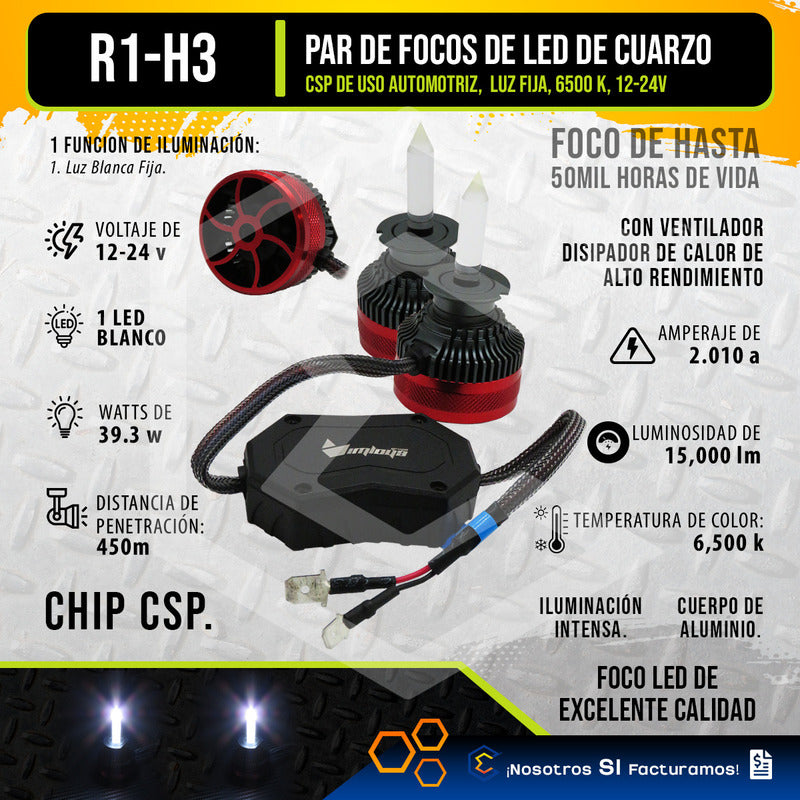 2 Focos Led H3 Cuarzo Ventilador Alta Baja 15,000lm 12-24v H3