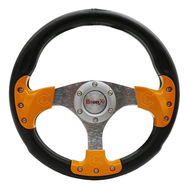 Volante Deportivo Universal De Metal Color Negro Y Amarillo