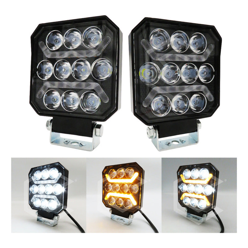 Par Faros 28 Leds Cuadrado Bicolor 10 Lupas 3 Funcion 10-30v