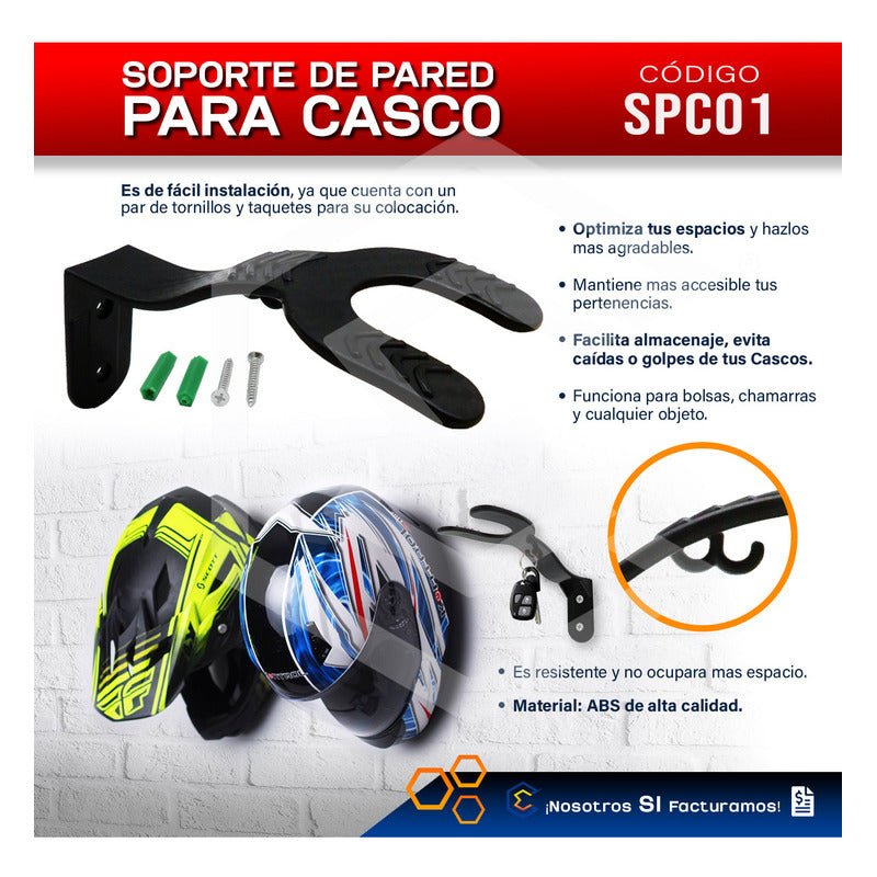 Soporte Gancho Pared Para Casco Biker Accesorios Resistente Negro