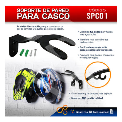 Soporte Gancho Pared Para Casco Biker Accesorios Resistente Negro