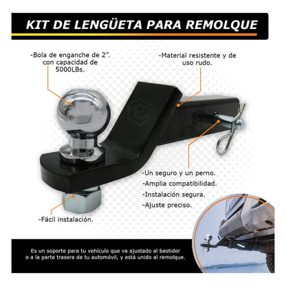Kit De Arrastre Lengüeta Perno Con Bola De Remolque 2 PuLG