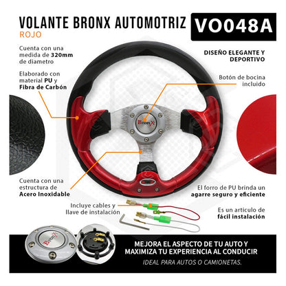 Volante Deportivo Universal D Metal Acabado Color Rojo Negro
