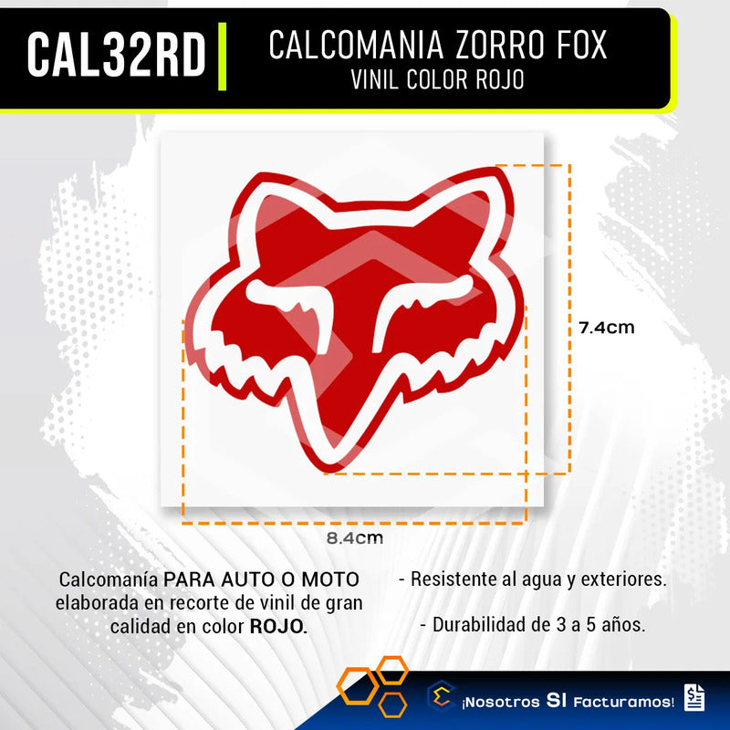 Calcomanía Fox Zorro Rojo Sticker Vinil Auto Moto 7.4x8.4cm