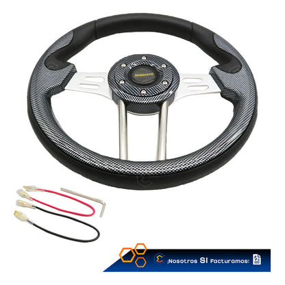 Volante Deportivo Universal Metal Ranuras Fibra Carbón 33cm