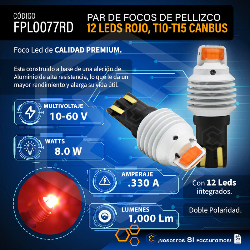 Par De Focos De Pellizco T10 12 Leds Csp Canbus 8.5w 10-60v
