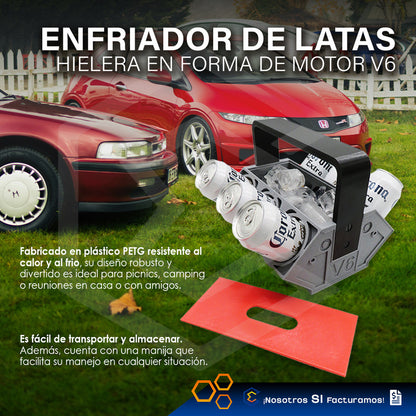 Hielera Enfriador Cervezas 6 Latas Portatil Motor V6 3d Petg Gris