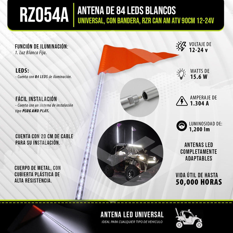 Antena 84 Leds Universal Bandera Rzr Can Am Atv 90cm 12-24v