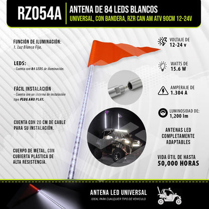 Antena 84 Leds Universal Bandera Rzr Can Am Atv 90cm 12-24v