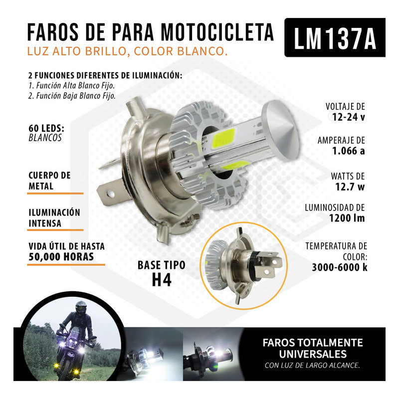 Foco De Carro/moto H4 2 Polos Ba20d Con Luz Led 4 Caras 15w