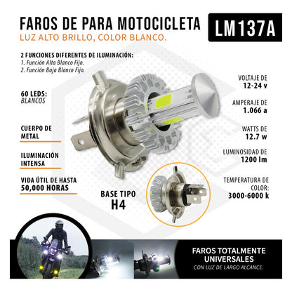 Foco De Carro/moto H4 2 Polos Ba20d Con Luz Led 4 Caras 15w