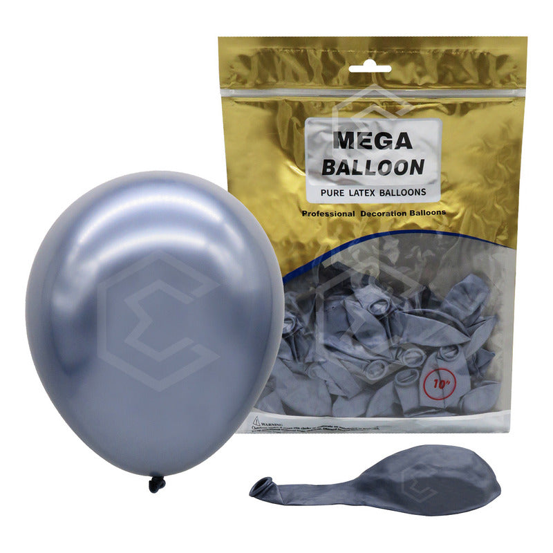 Bolsa 50 Globos Gris Metalizado #10 Fiestas Y Bodas Latex