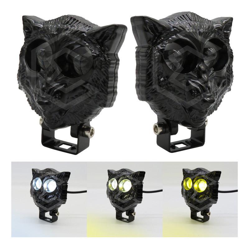 Par De Faros 6 Leds 2 Lupas Bicolor Fijo Estrobo Lobo 12-24v