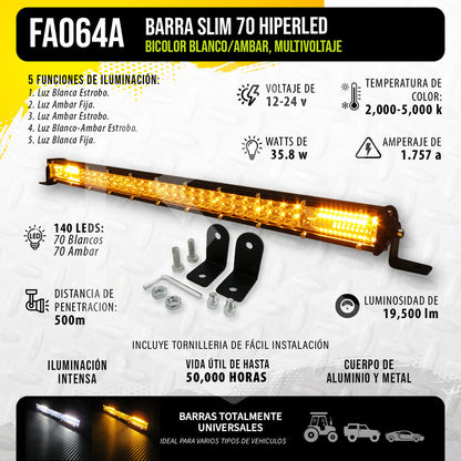 Barra Slim 140 Hiperled 22'' Blanco-ambar 5 Funciones 12-24v