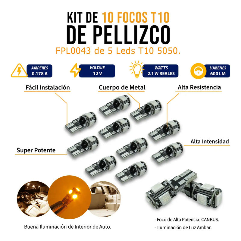 Kit De 10 Focos De Pellizco T10 5  Leds 5050 Alta Potencia