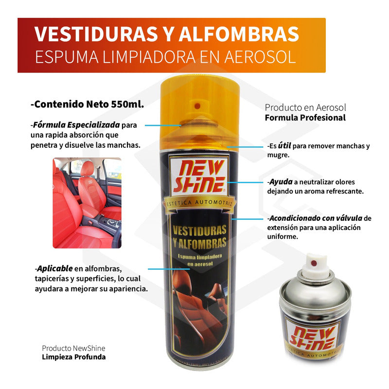 2 Espuma Limpiador De Vestiduras Coche Y Alfombras New Shine