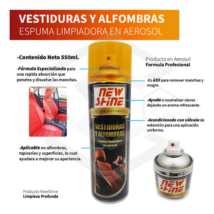 2 Espuma Limpiador De Vestiduras Coche Y Alfombras New Shine