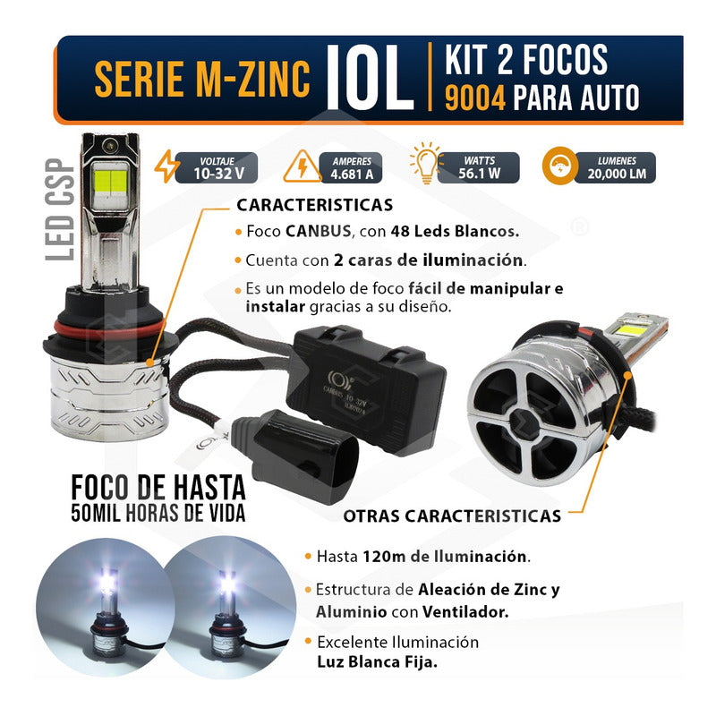 2 Focos 9004 48 Led Csp Nitrogeno Zinc Alta Y Baja 22,000lm 9004