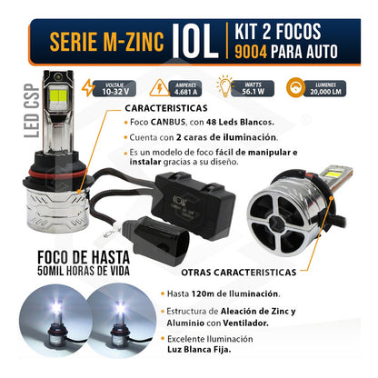 2 Focos 9004 48 Led Csp Nitrogeno Zinc Alta Y Baja 22,000lm 9004