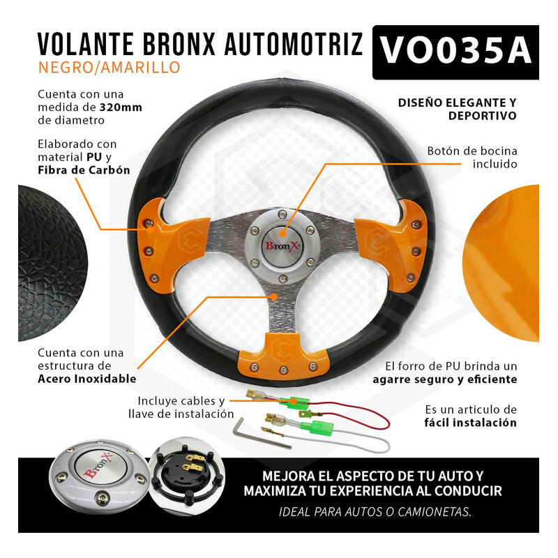 Volante Deportivo Universal De Metal Color Negro Y Amarillo