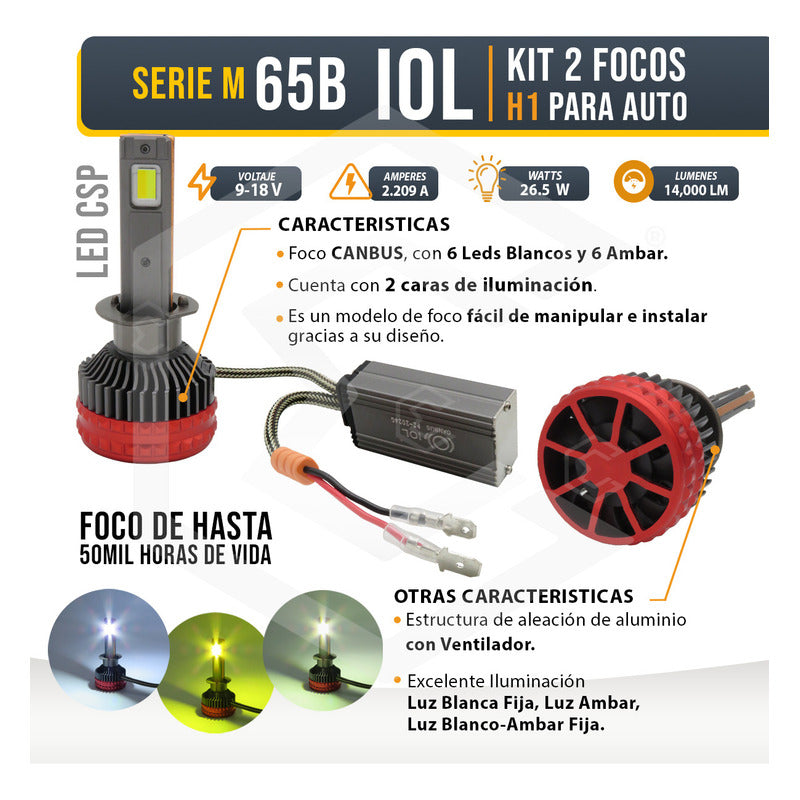 2 Focos H1 12 Leds Csp Bicolor Ventilador Alta Baja 14000lm H1