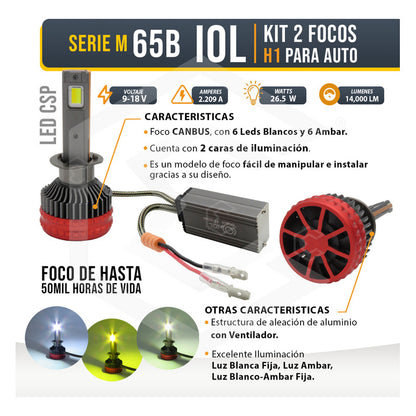 2 Focos H1 12 Leds Csp Bicolor Ventilador Alta Baja 14000lm H1