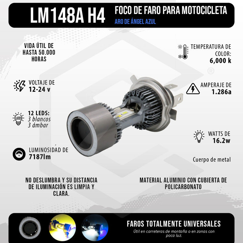 Foco De Carro Moto H4 Csp Led Bicolor Ojo Angel 2 Caras 22w