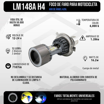 Foco De Carro Moto H4 Csp Led Bicolor Ojo Angel 2 Caras 22w