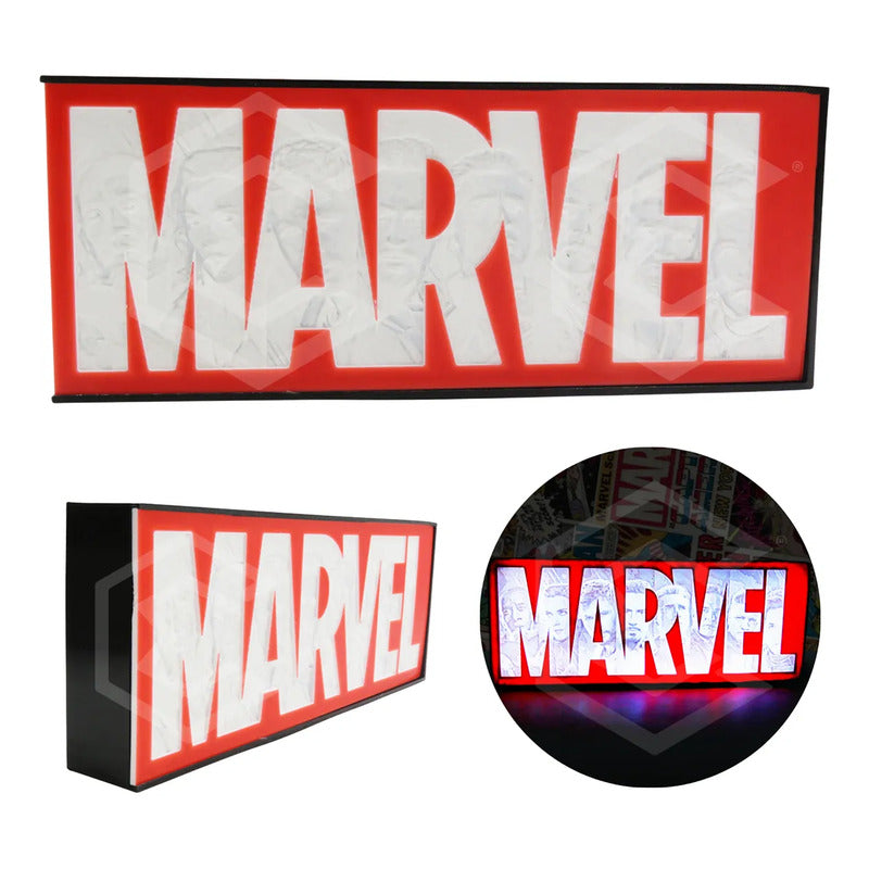 Lampara Led Marvel Letrero Relieve Decoración 25cm 3d Petg Rojo