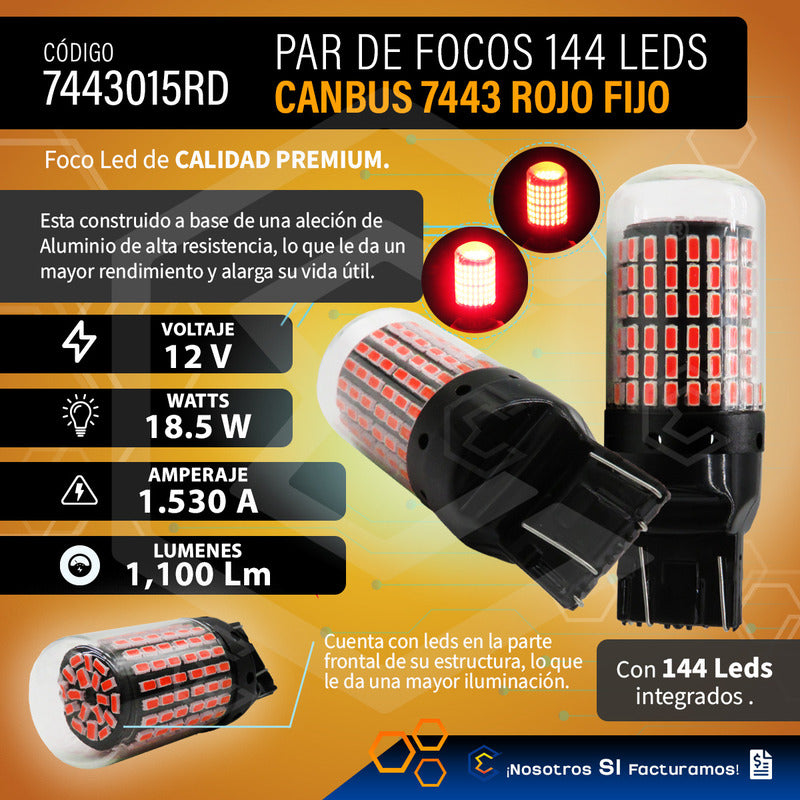 Par Focos 7443 T20 144 Leds Canbus Cristal Cuartos Stop 12v